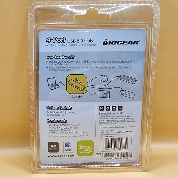 IOGEAR 4-Port Hi-Speed USB 2.0 Hub GUH285W6 - Picture 2 of 3